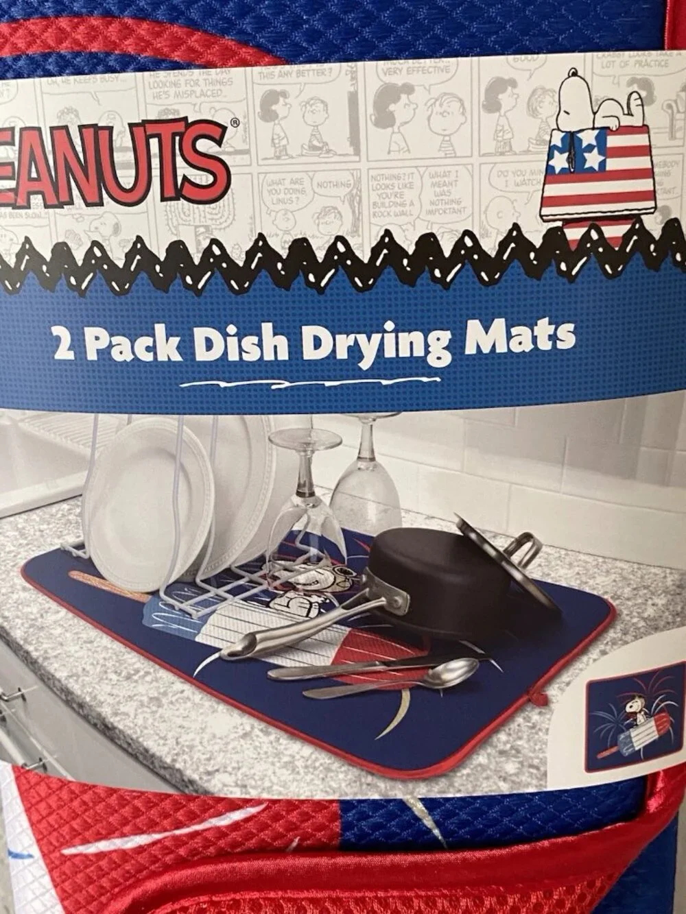 2 Pack Peanuts Snoopy 4th Of July Patriotic Flying‎ Ace Dish Drying Mats NEW